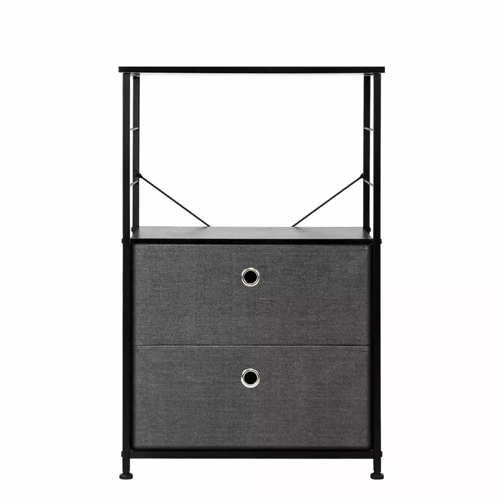 Leadrop Nightstand 2-Drawer Shelf Storage - Bedside Furniture & Accent End Table Chest Steel Frame and Wood Top Grey