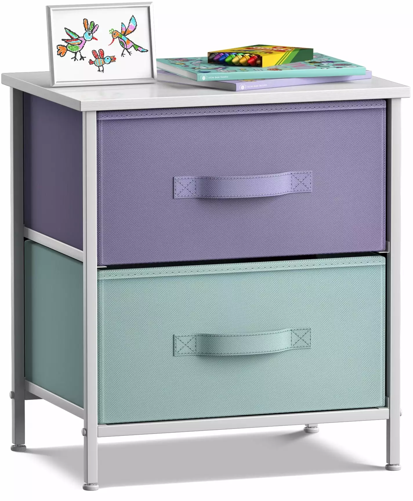 Sorbus 2 Drawer Fabric Nightstand Two-Tone Pastel Colors Bedside Furniture