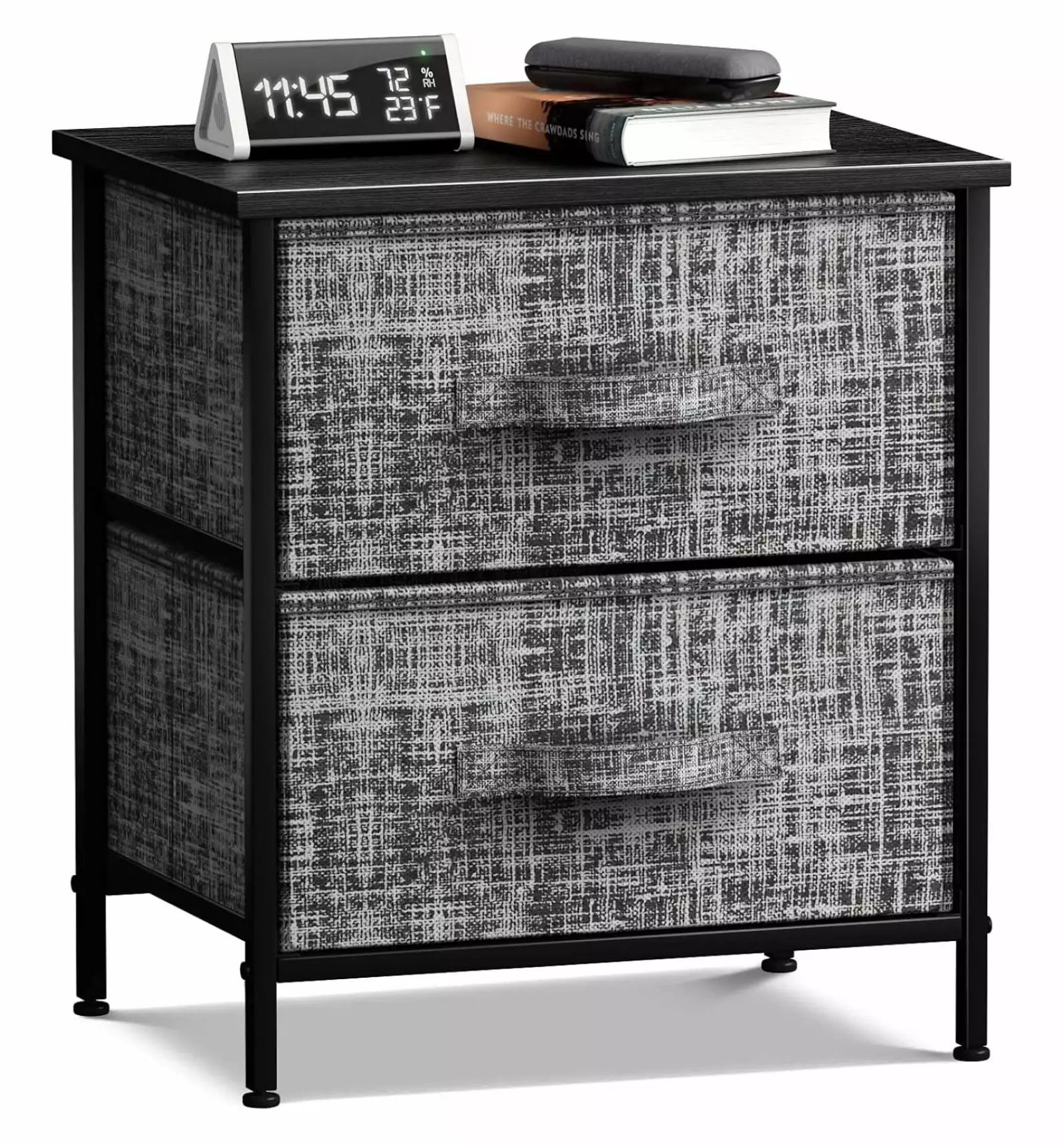 Zengpin Nightstand 2 Drawers Bedside Furniture End Table Night Stand Steel Frame Wood Top Easy Pull Fabric Bins Small Dres...