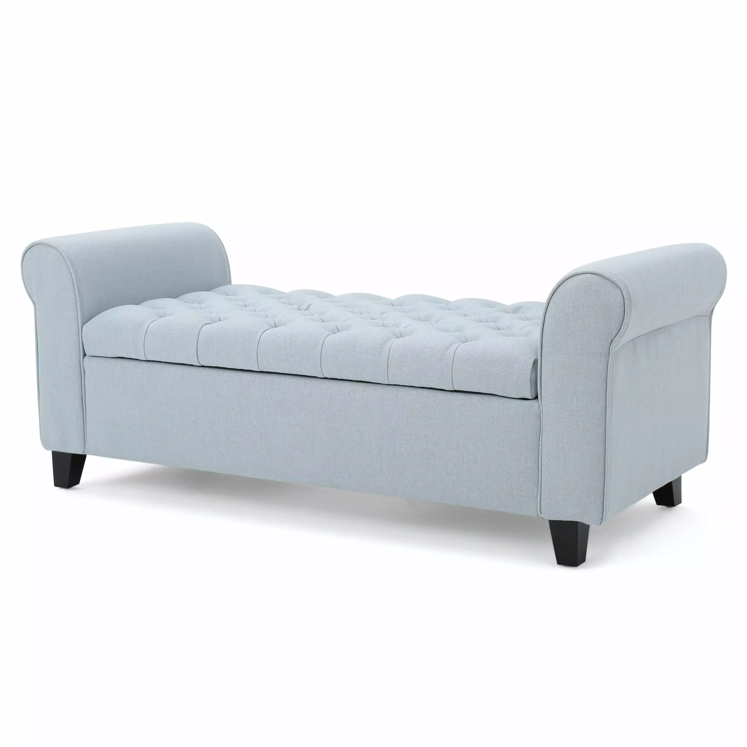 Charlemagne Light Sky Rolled Arm Fabric Storage Ottoman Bench Ottomans GDFSTUDIO