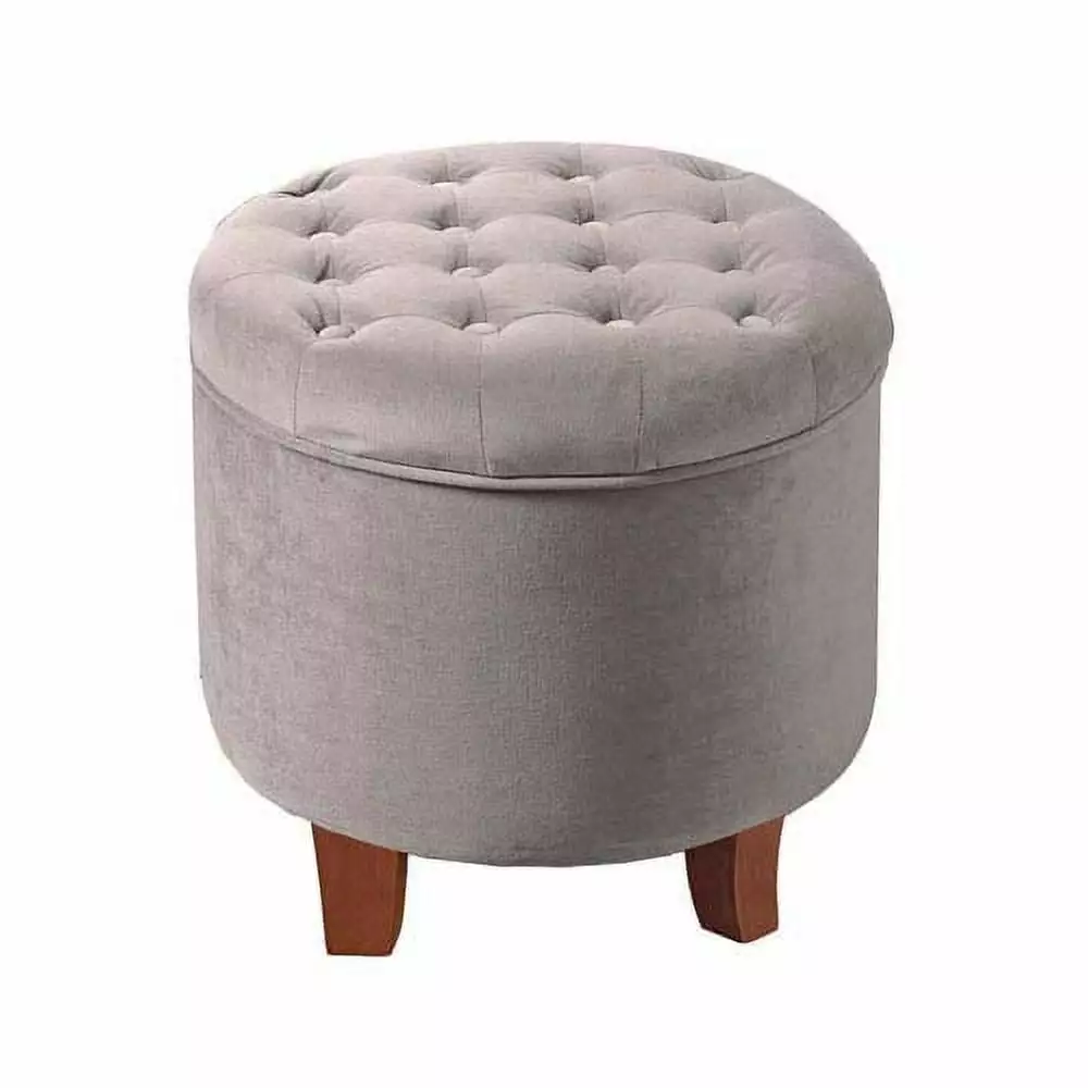 Dove Gray Round Storage Ottoman Living Room and Bedroom Ottomans Meadow Lane