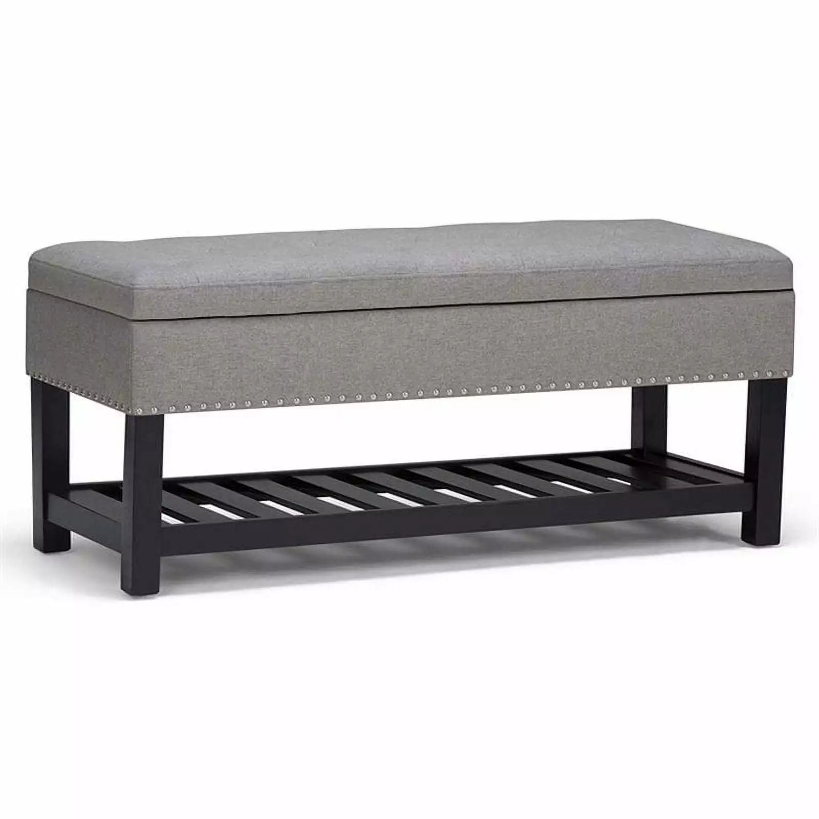 Natural Greige Fabric Storage Ottoman Bench Dove Gray Living Room Bedroom Ottomans