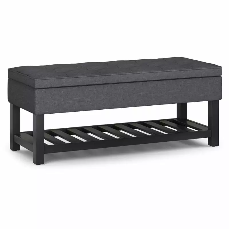 Trent Home 44 Transitional Rectangle Ottoman Bench Gray Linen Look Fabric Ottomans