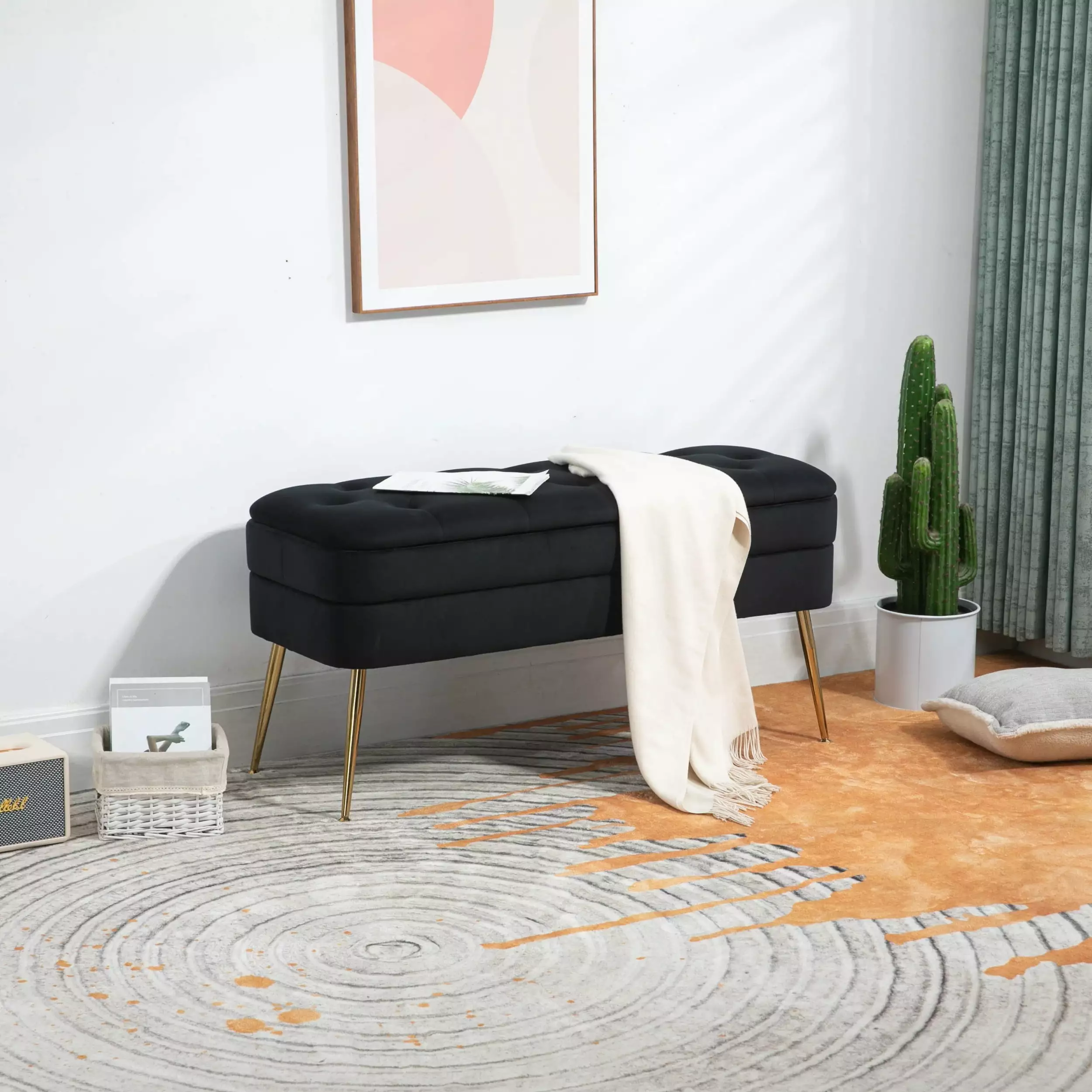 Bedroom End Bench Upholstered Fabric Storage Ottoman Safety Hinge Ottomans unknown