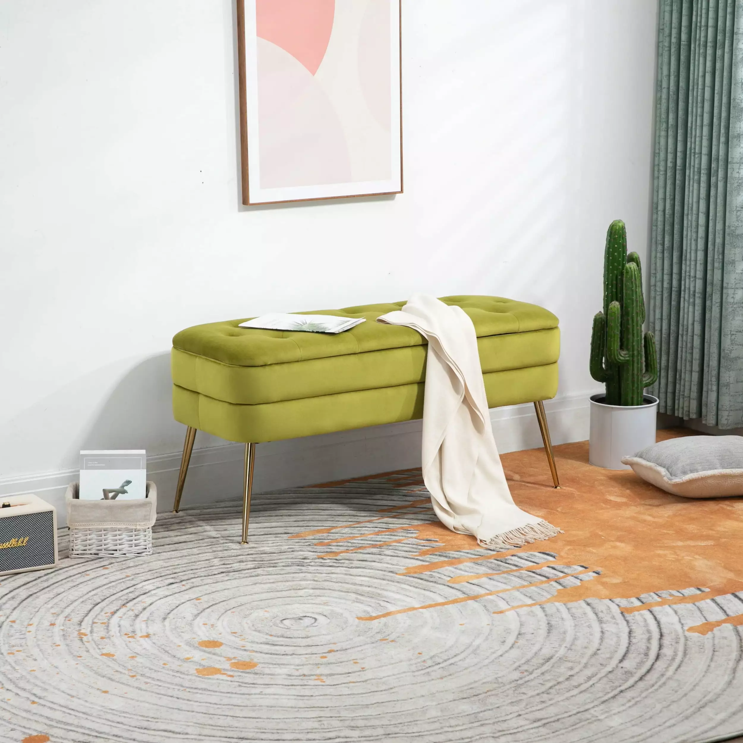 Entryway Padded Footstool Upholstered Fabric Storage Ottoman Bench Ottomans unknown