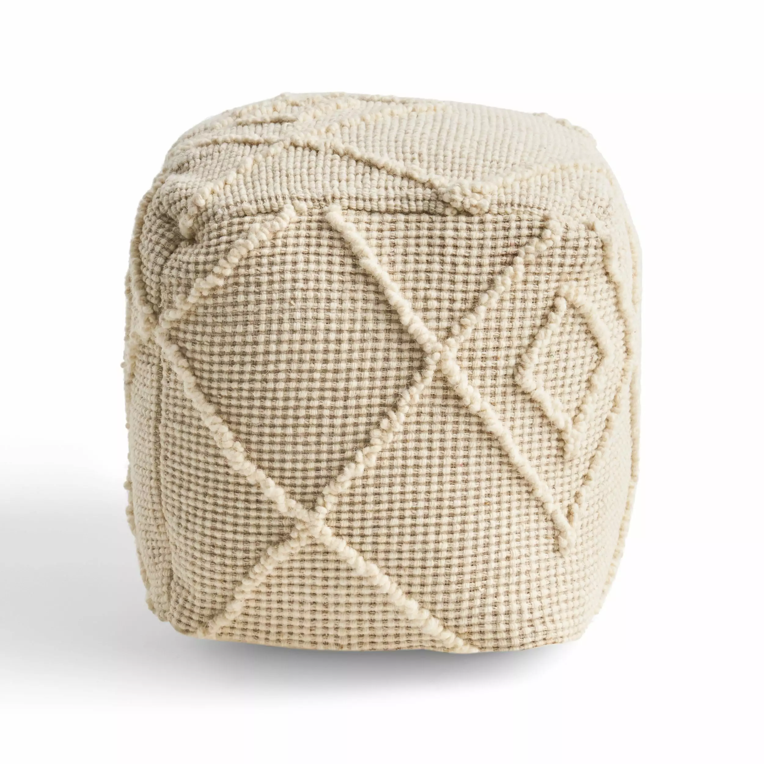 GDF Studio Norgate Indoor Boho Handmade Fabric Cube Pouf Ivory GDFSTUDIO