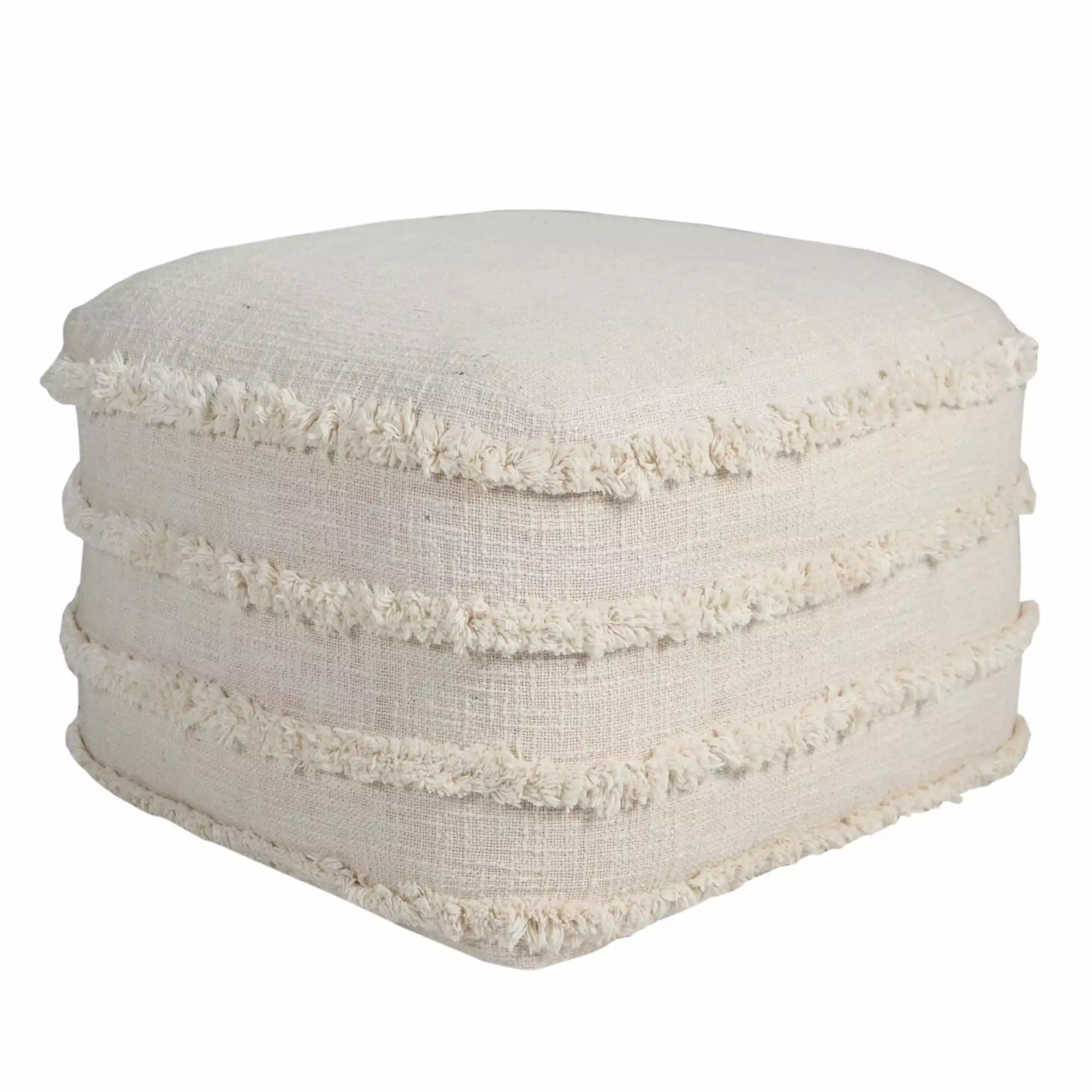 Laddha Home 18 Inch Beige Solid Striped Square Pouf Ottoman Footstool Laddha Home Designs