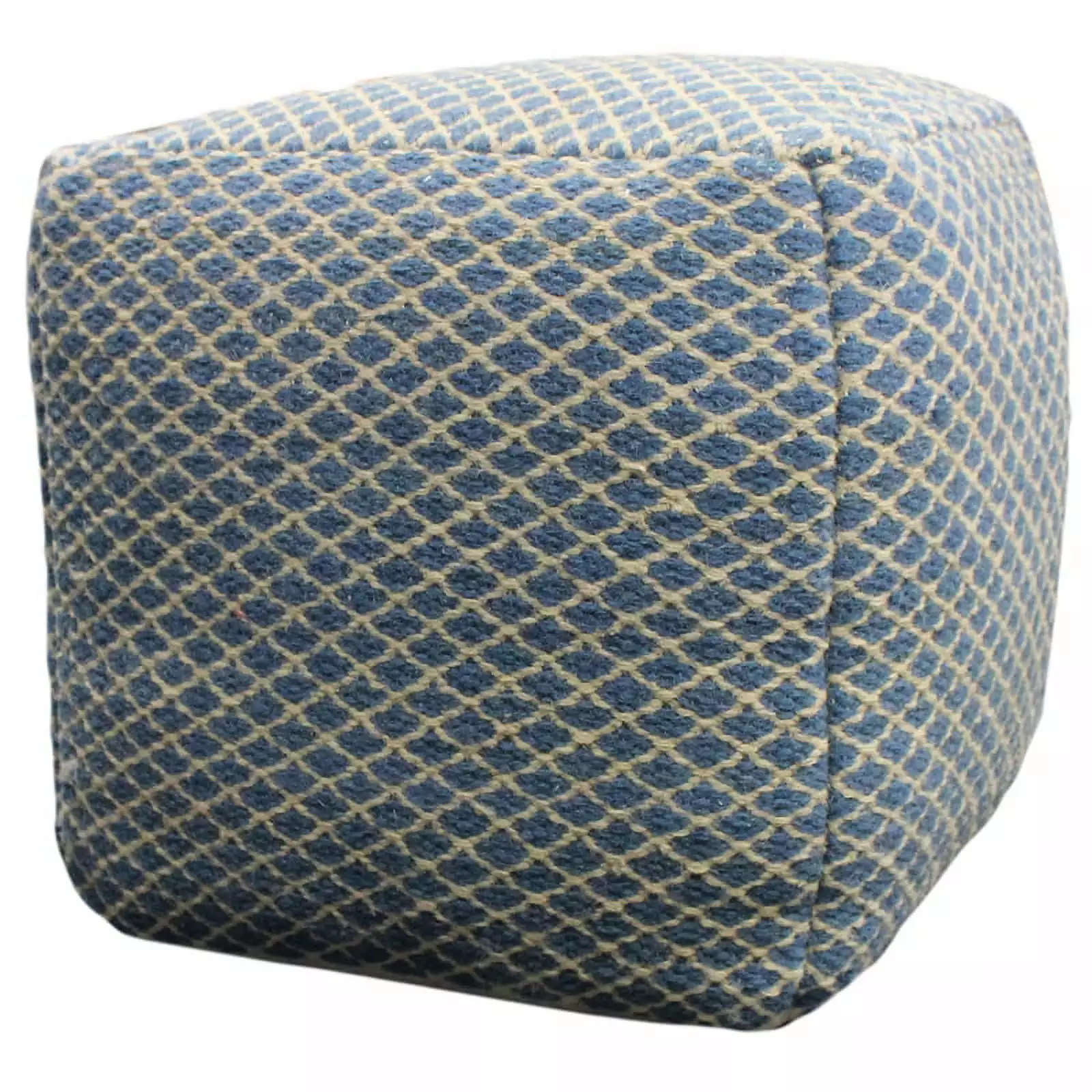 Lia 18 Inch Upholstered Soft Blue Pouf Fabric Footrest Living Room MOTI Furniture