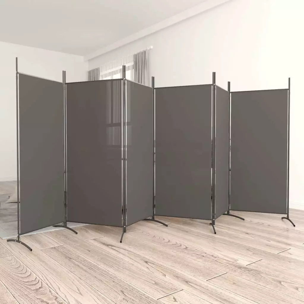 Anself 6-Panel Room Divider Anthracite Fabric Freestanding Partition Screen 204.7x70.9 Inches