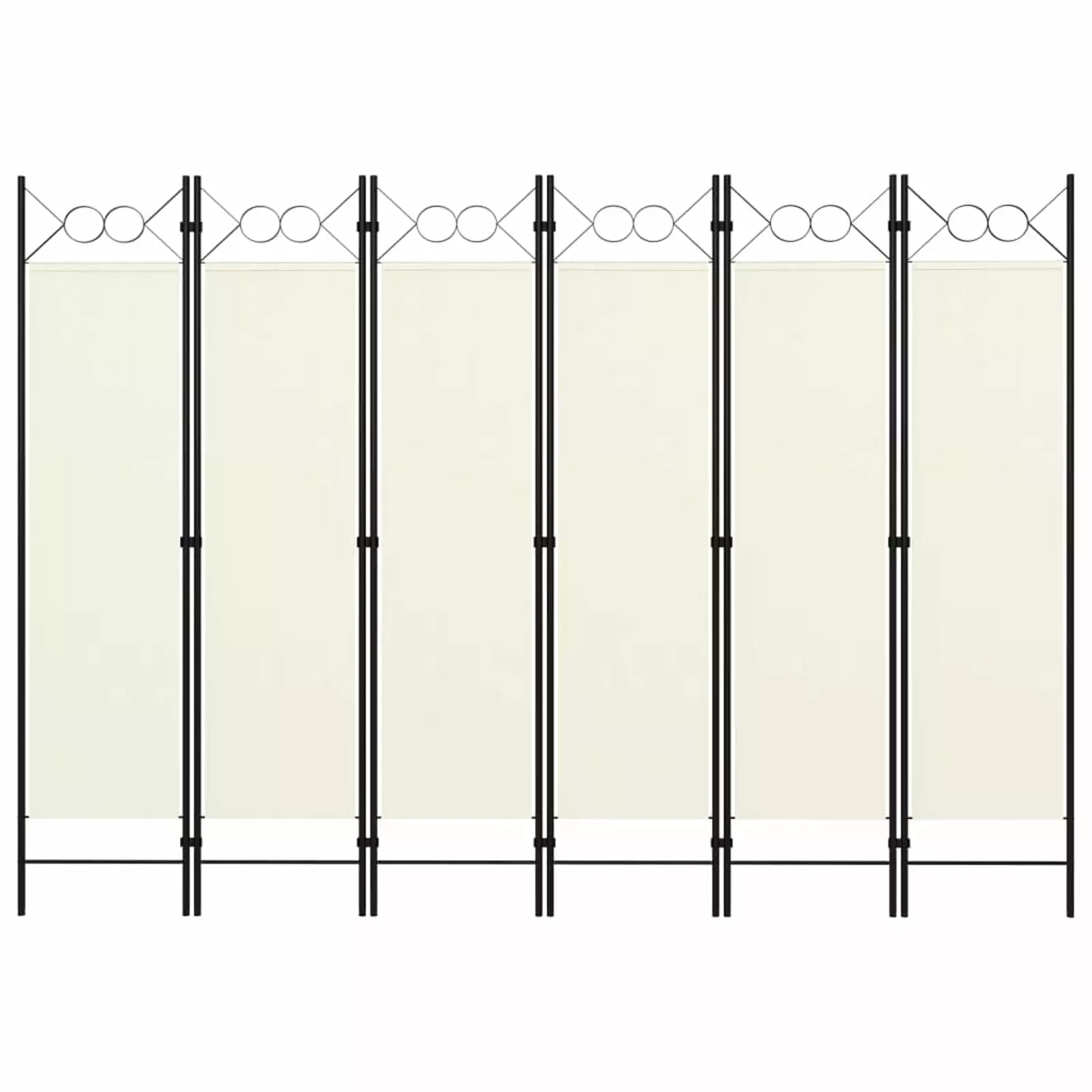 Anself 6 Panel Fabric Room Divider Iron Frame Cream White Freestanding Partition