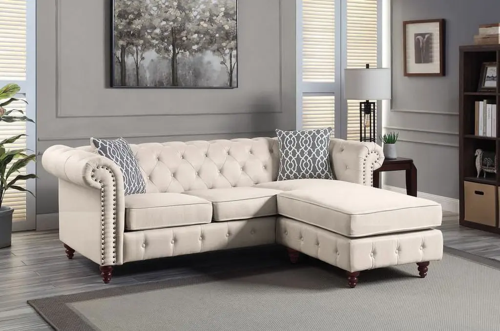 Beige Fabric Sectional Sofa Contemporary Design Living Room Furniture Modern Couch Esofastore