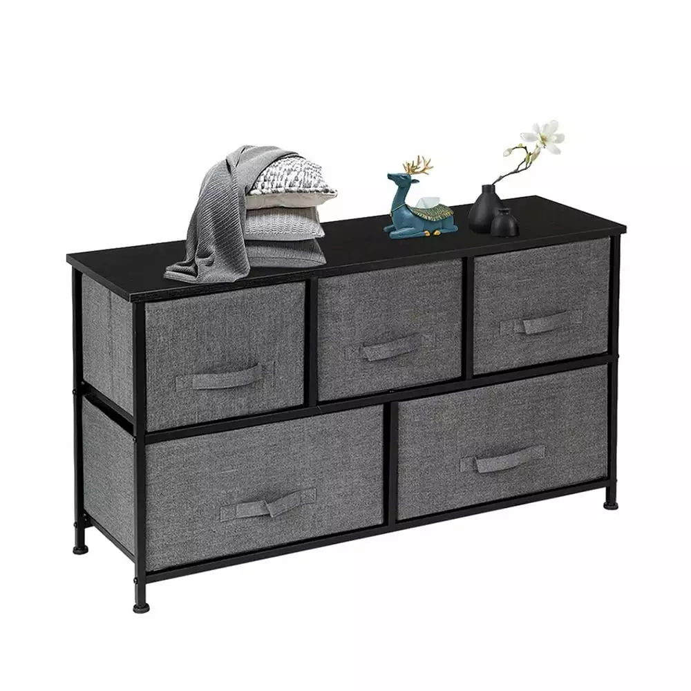 UBesGoo Fabric Bins Arranger Unit Storage Closet Textured Print 5 Drawers