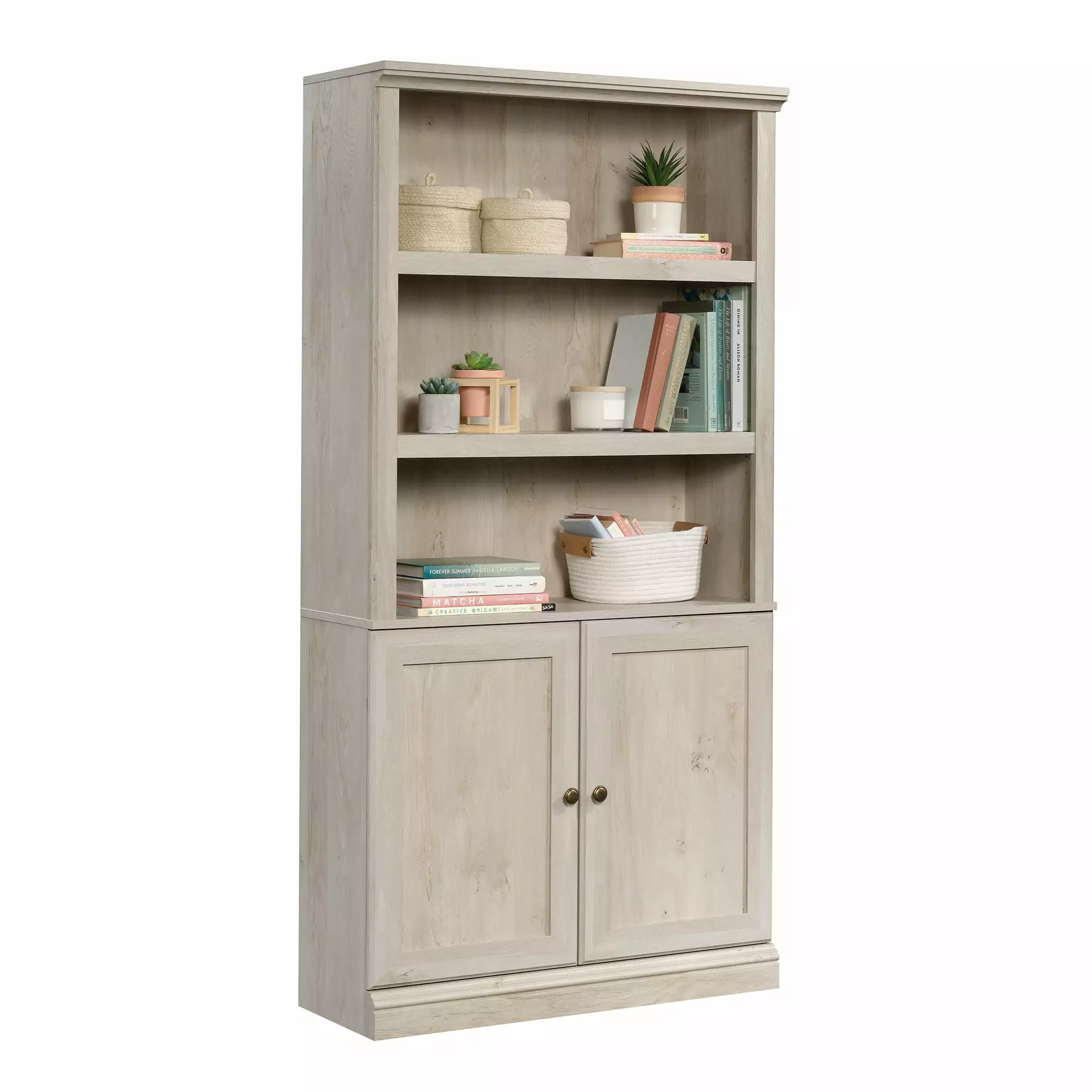 CasaSole 70 Tall 5-Shelf Farmhouse Bookcase Chalked Chestnut - Vintage Style