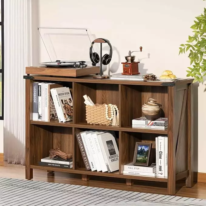 MIDODO 6 Cube Bookcase Farmhouse Wood Low Storage Organizer Book Shelf Legs