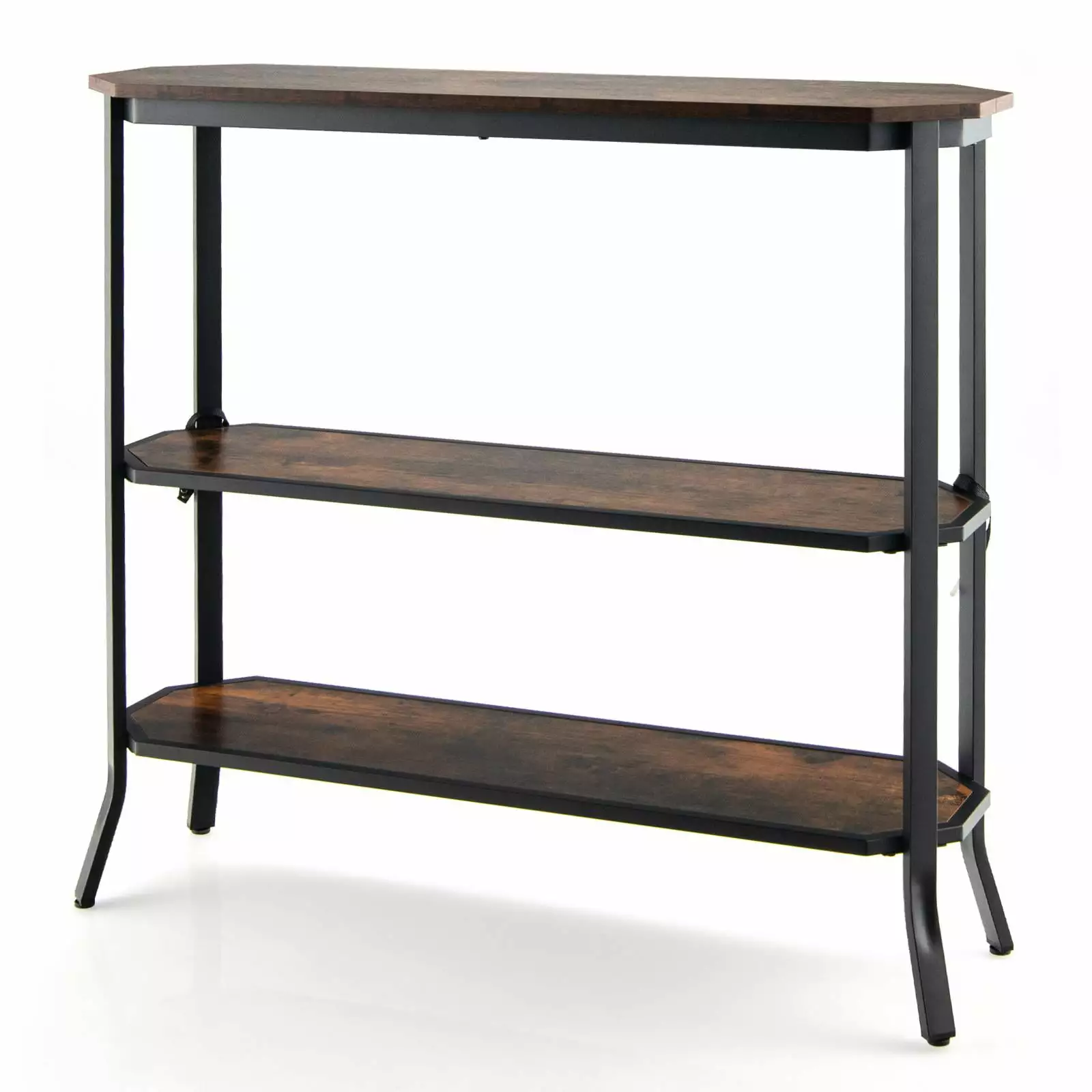 Giantex Industrial 3-Tier Narrow Console Table Steel Frame - Farmhouse Entryway Table Console