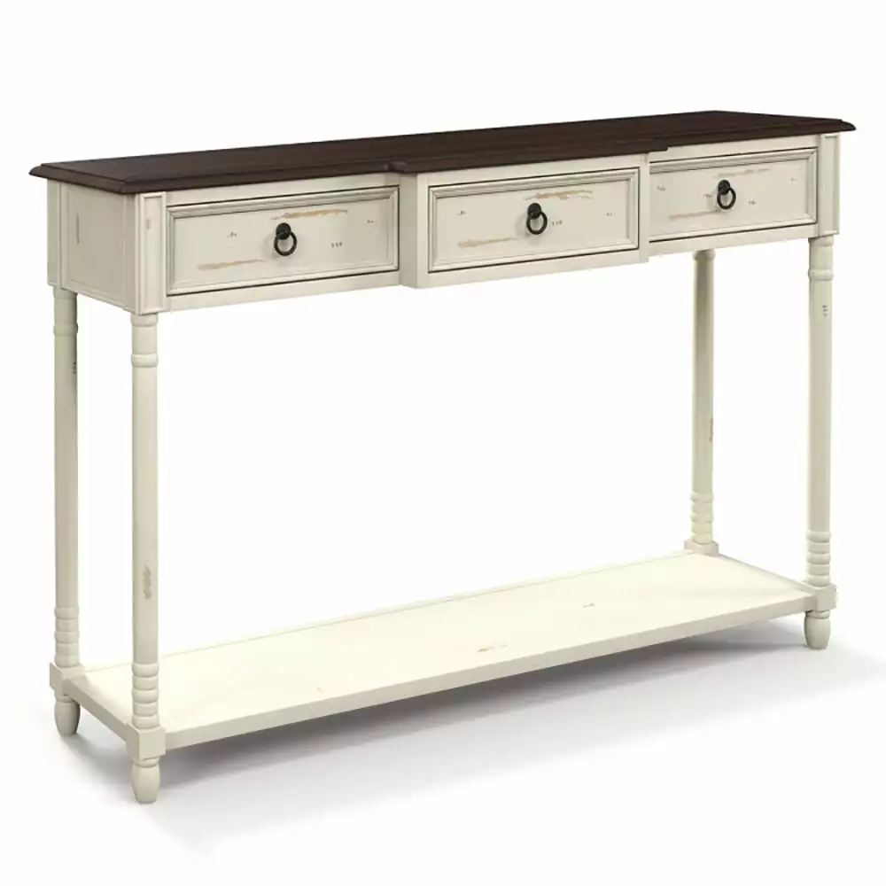YYAo 52 Inch Farmhouse Console Table 3 Drawers and Open Shelf Hallway Console