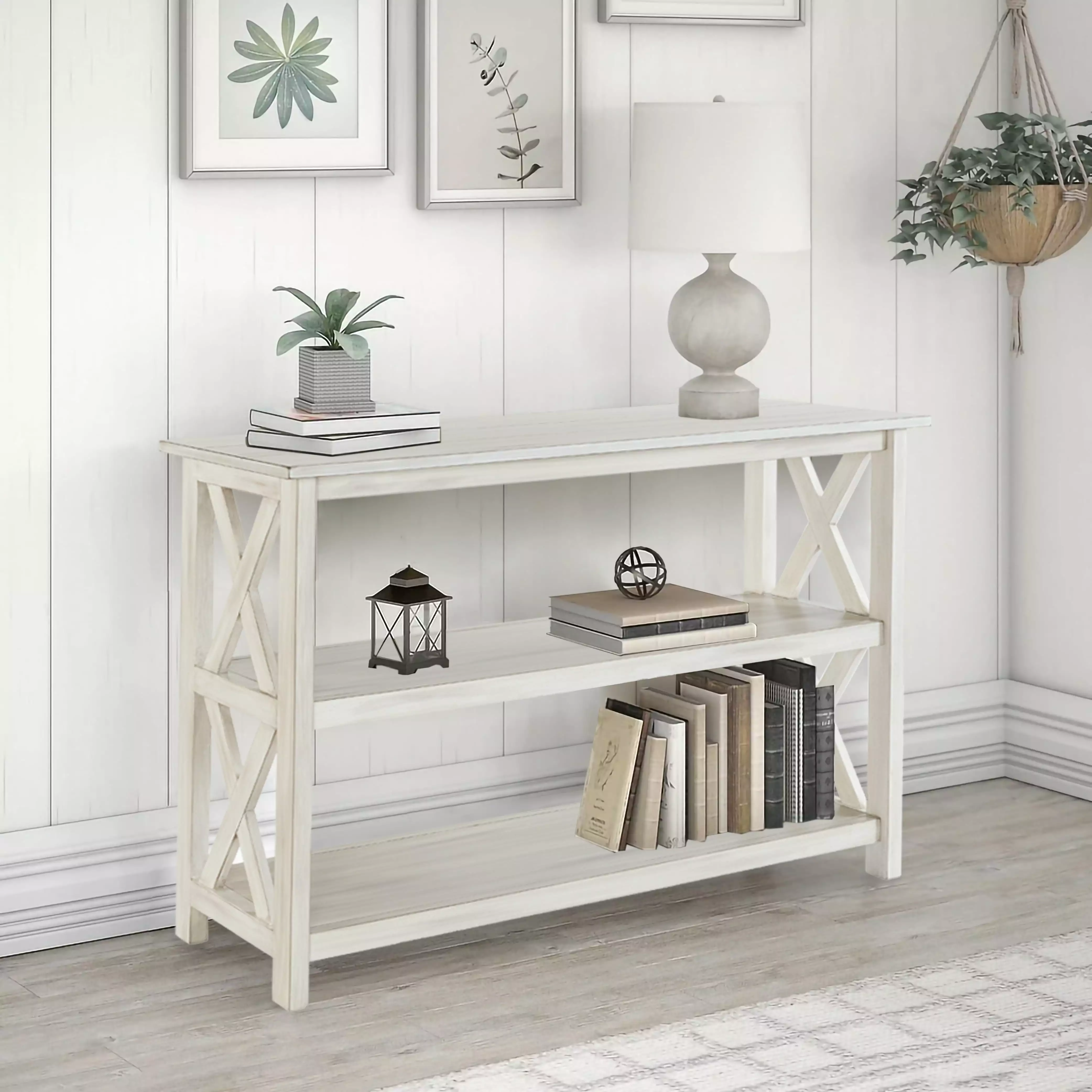 Boraam Jamestown Entryway Table Antique White Farmhouse Style Console Table Hallway Console