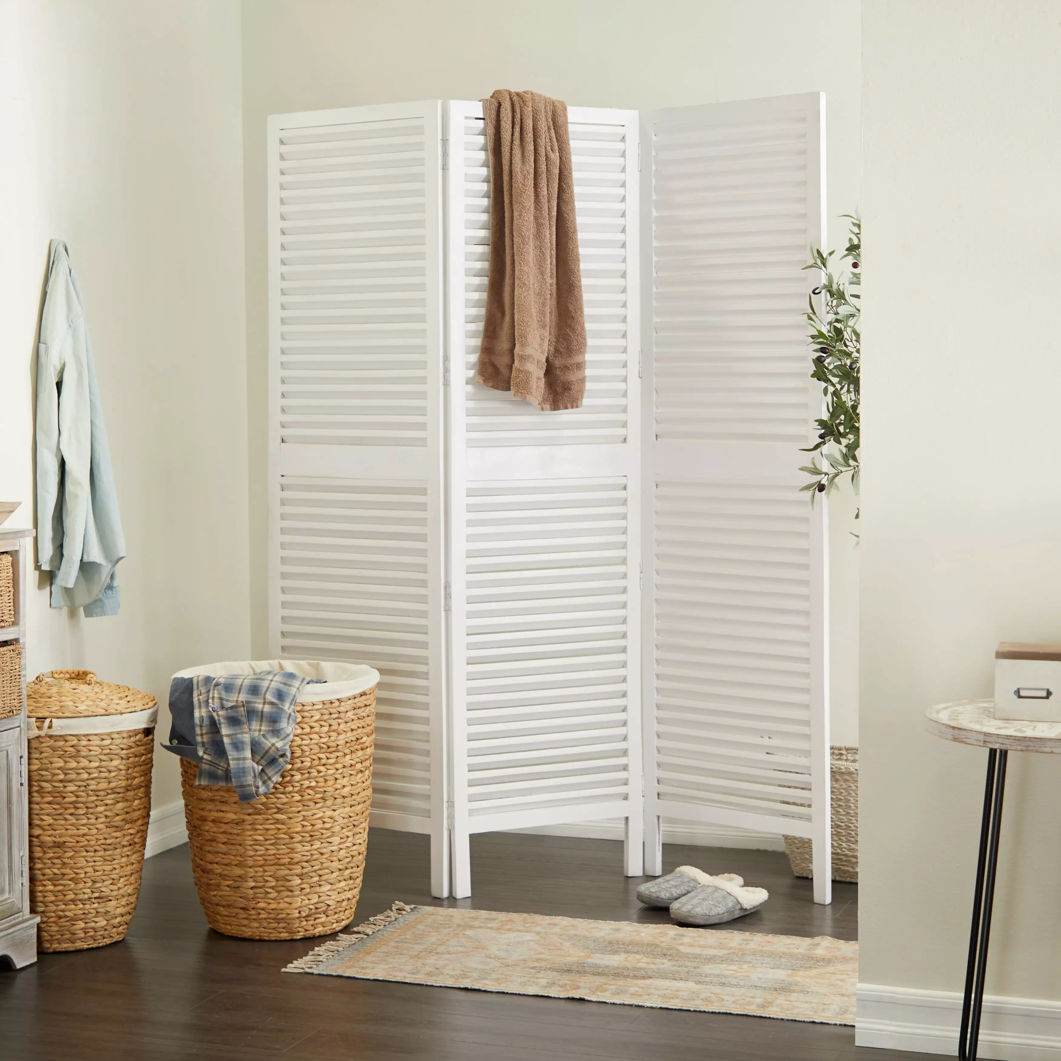 Studio 350 White Wood Modern Farmhouse Room Divider Screen 60 x 72 Freestanding Partition