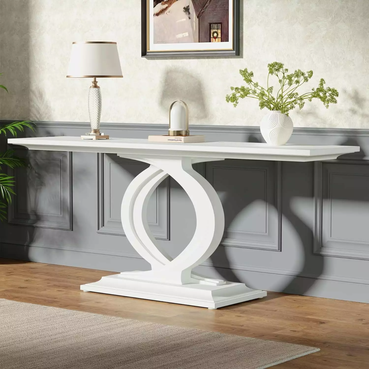 Tribesigns 59 Inch White Console Table - Farmhouse Wood Sofa and Entryway Table Console