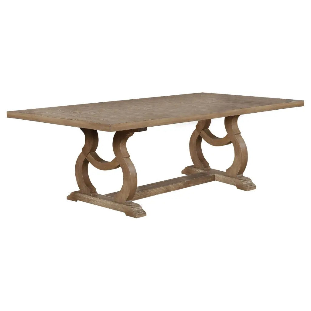 Brockway Trestle Dining Table Barley Brown Finish Rustic Farmhouse Style