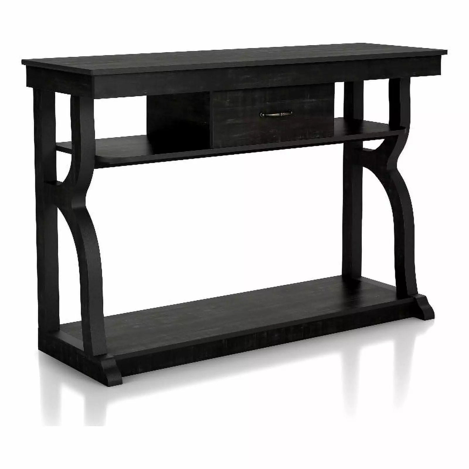 Bowery Hill Farmhouse Black Finish Wood 1-Drawer Console Table Console