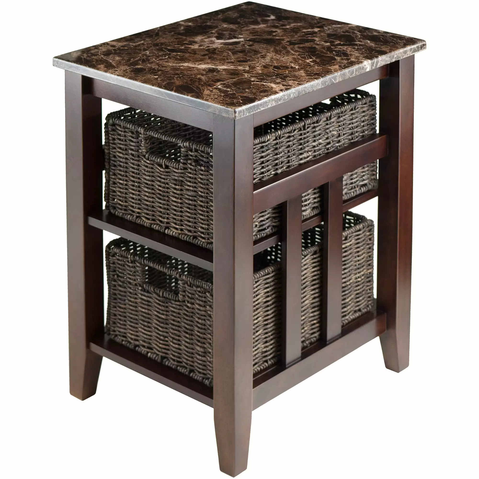 Winsome Wood Zoey Faux Marble Console Table 3 Baskets Walnut Console