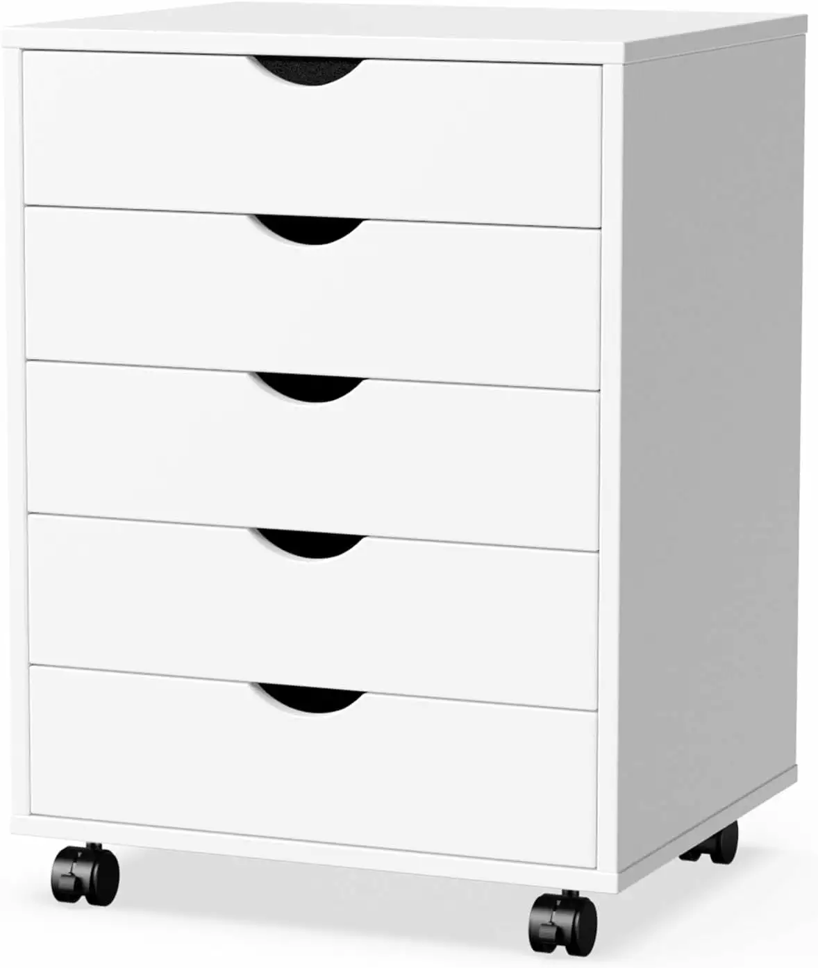 White 5-Drawer Wood File Cabinet Rolling Storage Dresser Wheels Home Office JQ01