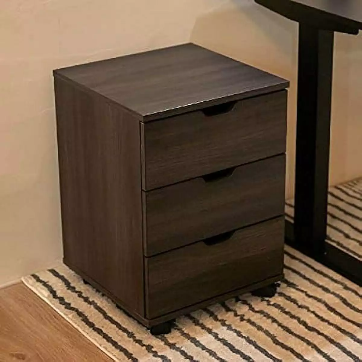 ZJINJIN 3 Drawer Dresser Mobile Cabinet Under Desk Storage Home Office Walnut Finish