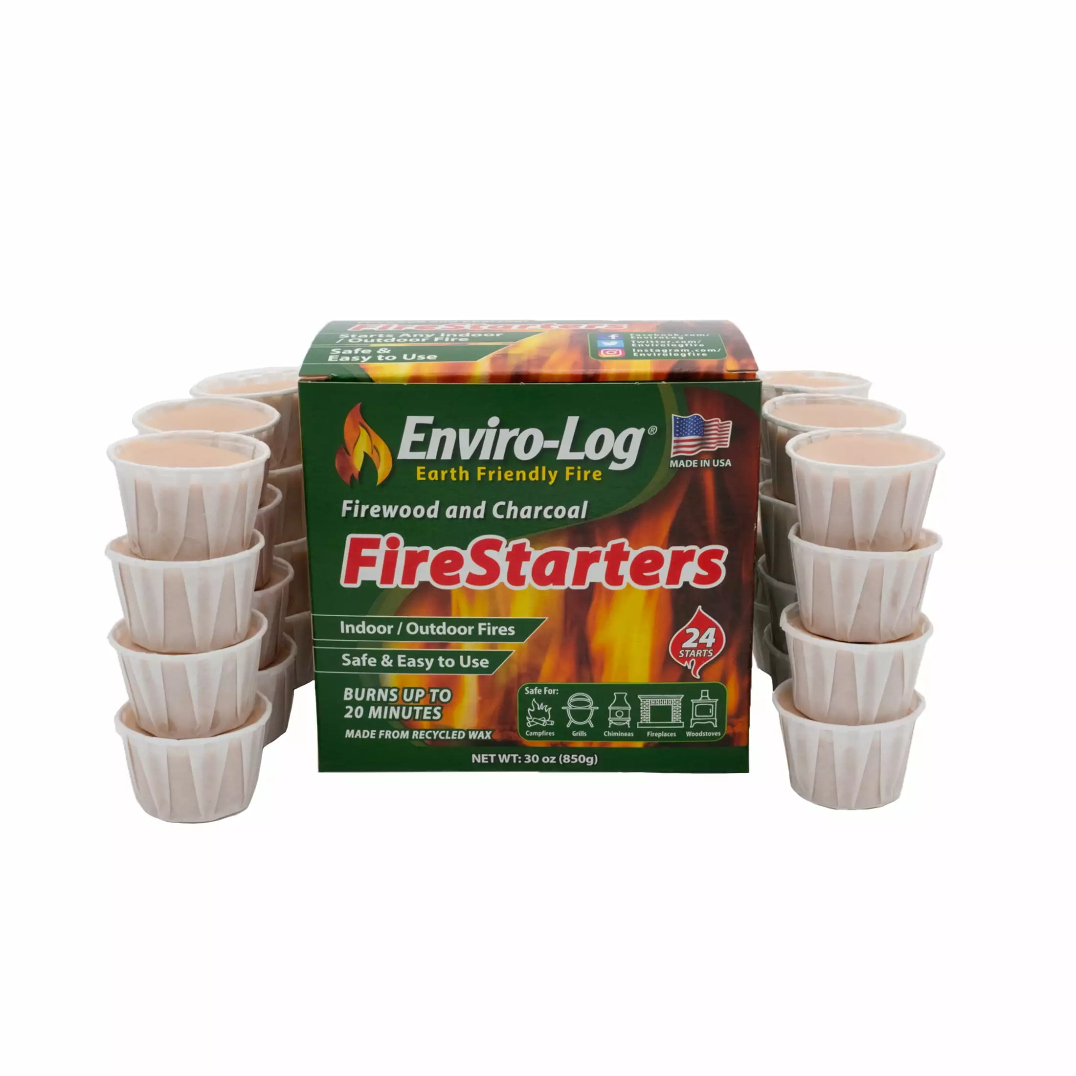 EnviroLog Fire Starters 24 Ct Indoor and Outdoor Use 20 Min Burn Time