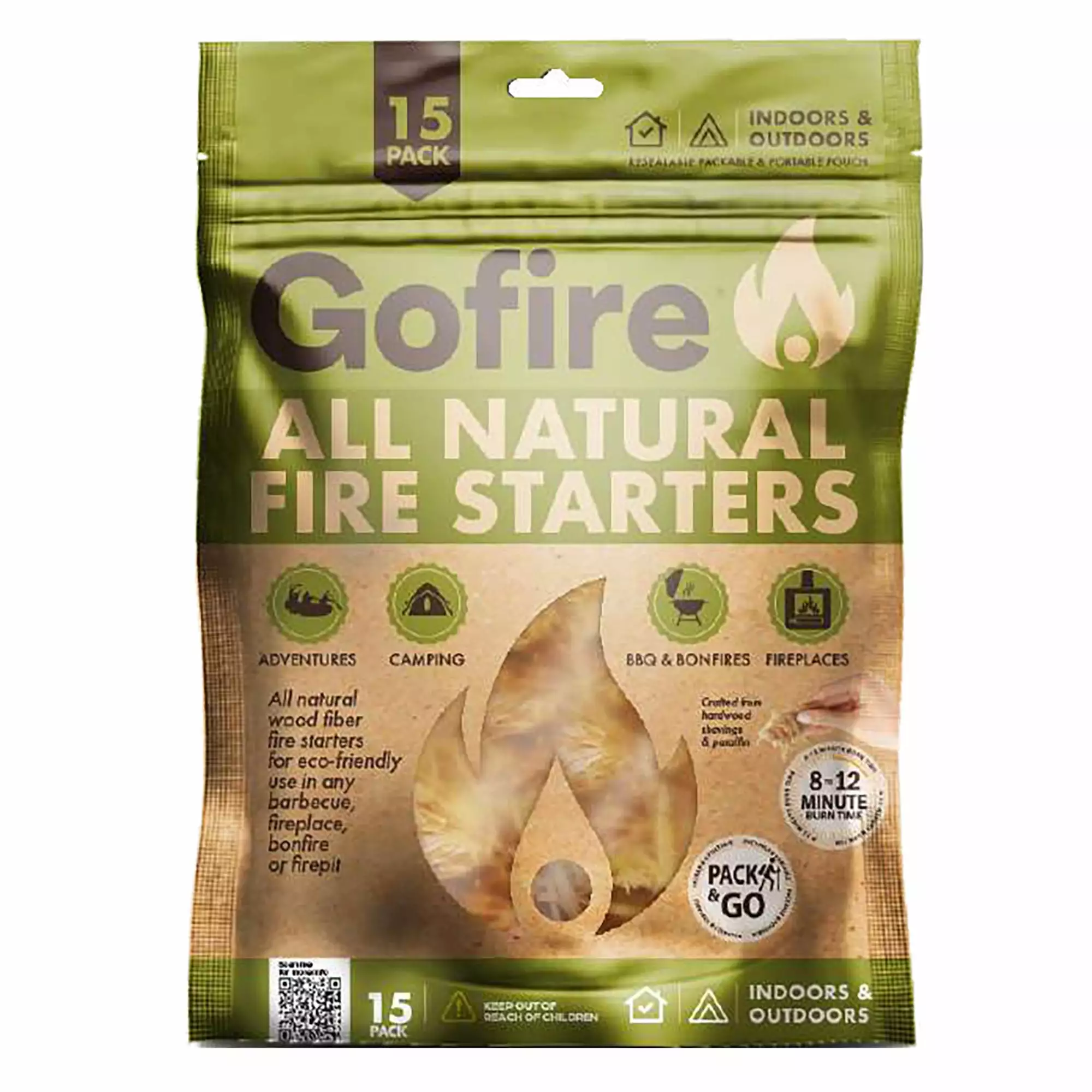 GoFire 15 Pack All Natural Fire Starters Camping and Grilling