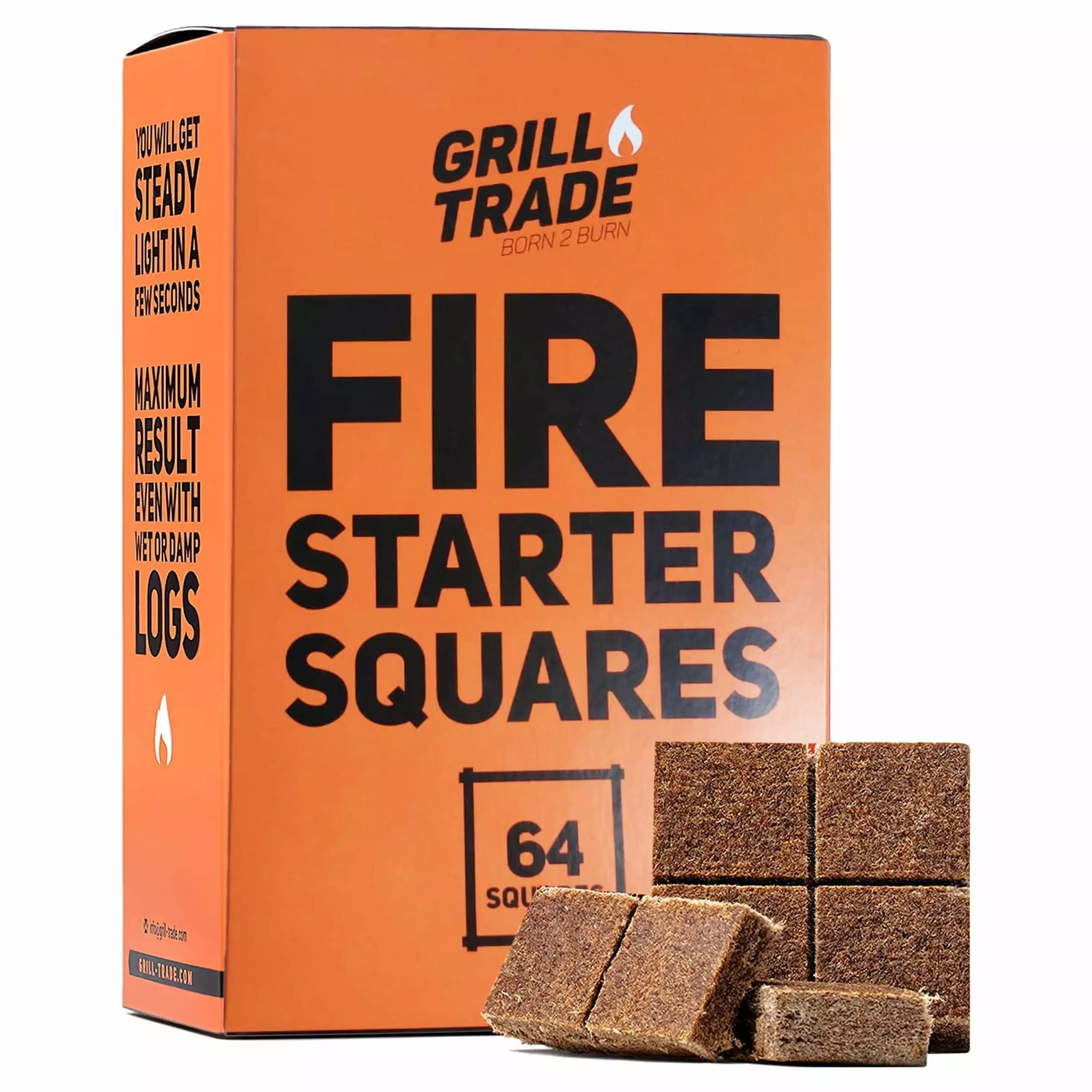 Grill Trade Fire Starter Squares 64 Pieces Natural Fire Starters Indoor and Outdoor Use