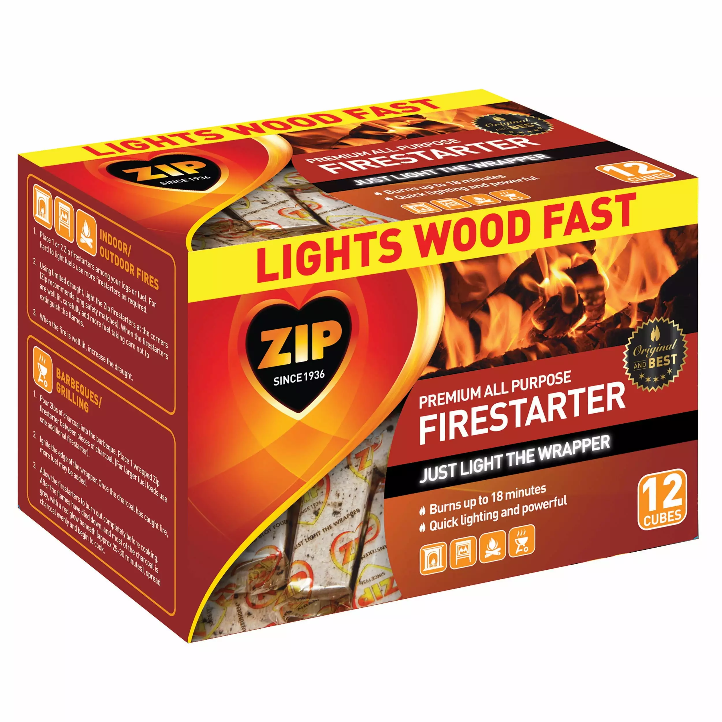 Zip Premium All Purpose Firestarter Cubes 12 Ct BBQs and Fireplaces
