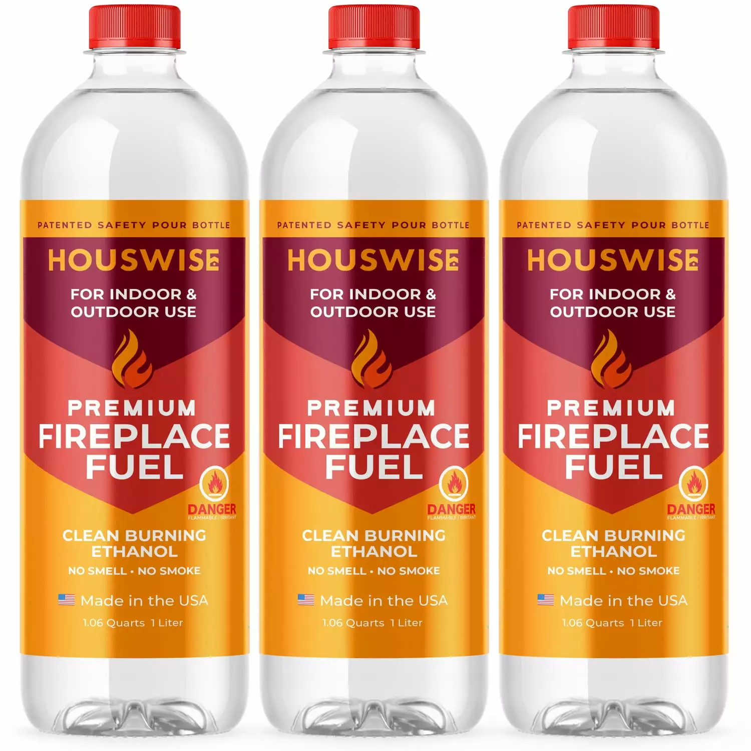 Houswise Bio Ethanol Fireplace Fuel 3 x 1 Liter Indoor and Outdoor Tabletop Fire Pits