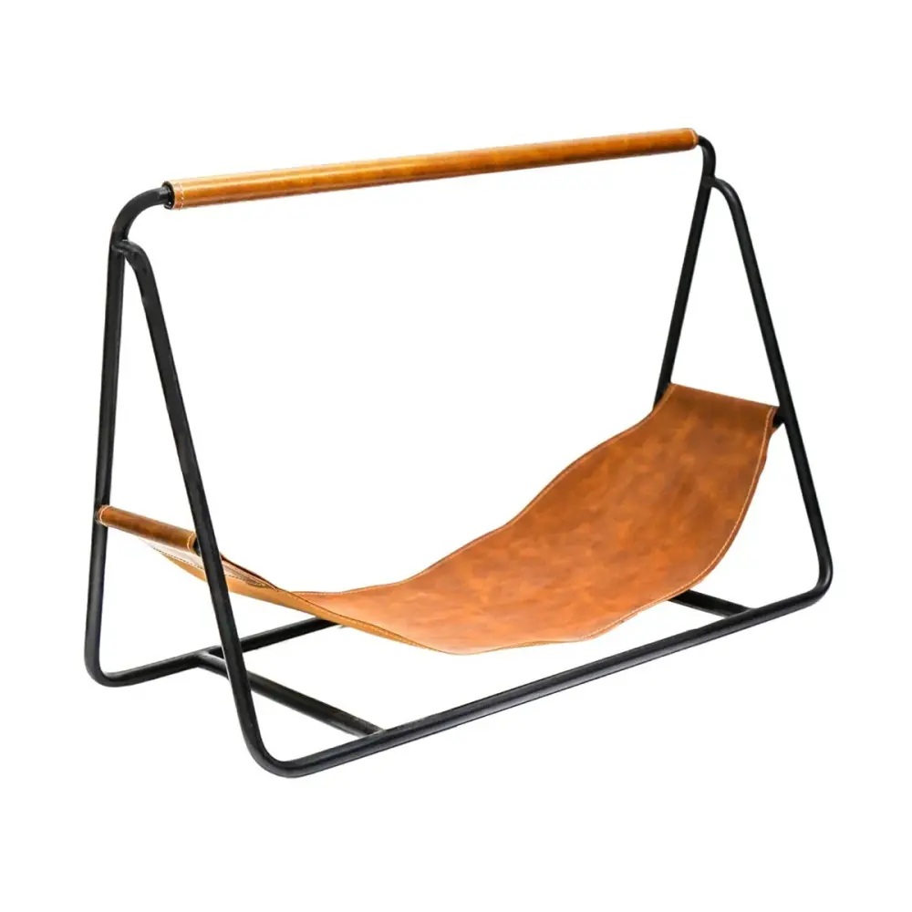 Hanging Leather Log Holder - Onyx