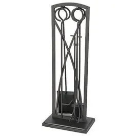 Fireplace Tool Set Gothic Black 5-Piece Stand Panacea