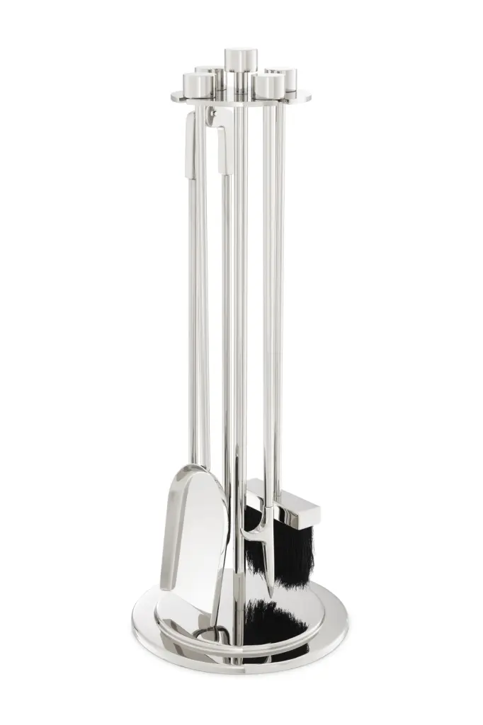 Nickel Finished Fire Tools Set Eichholtz Lara Modern Fireplace Accessories