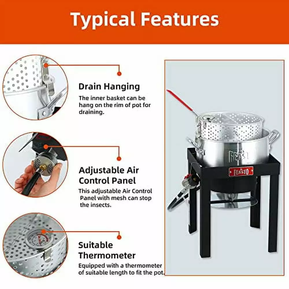 10 QT Propane Outdoor Fish Fryer Set Basket Adjustable Regulator 50000 BTU Gas Deep Fryer wangniandedian