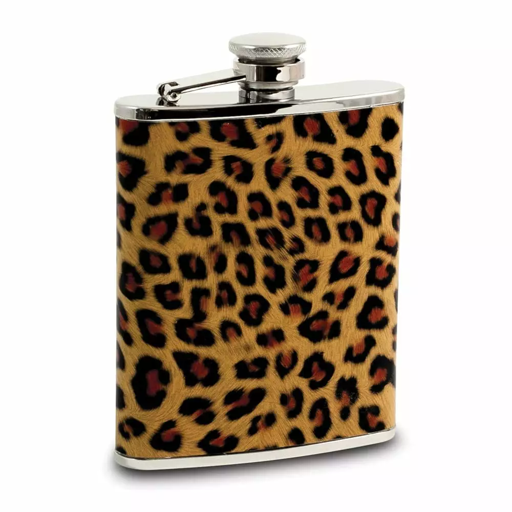 6 Ounce Stainless Steel Leopard Pattern Flask Q-GM21590 - Stylish Bar Accessory Liquor Storage