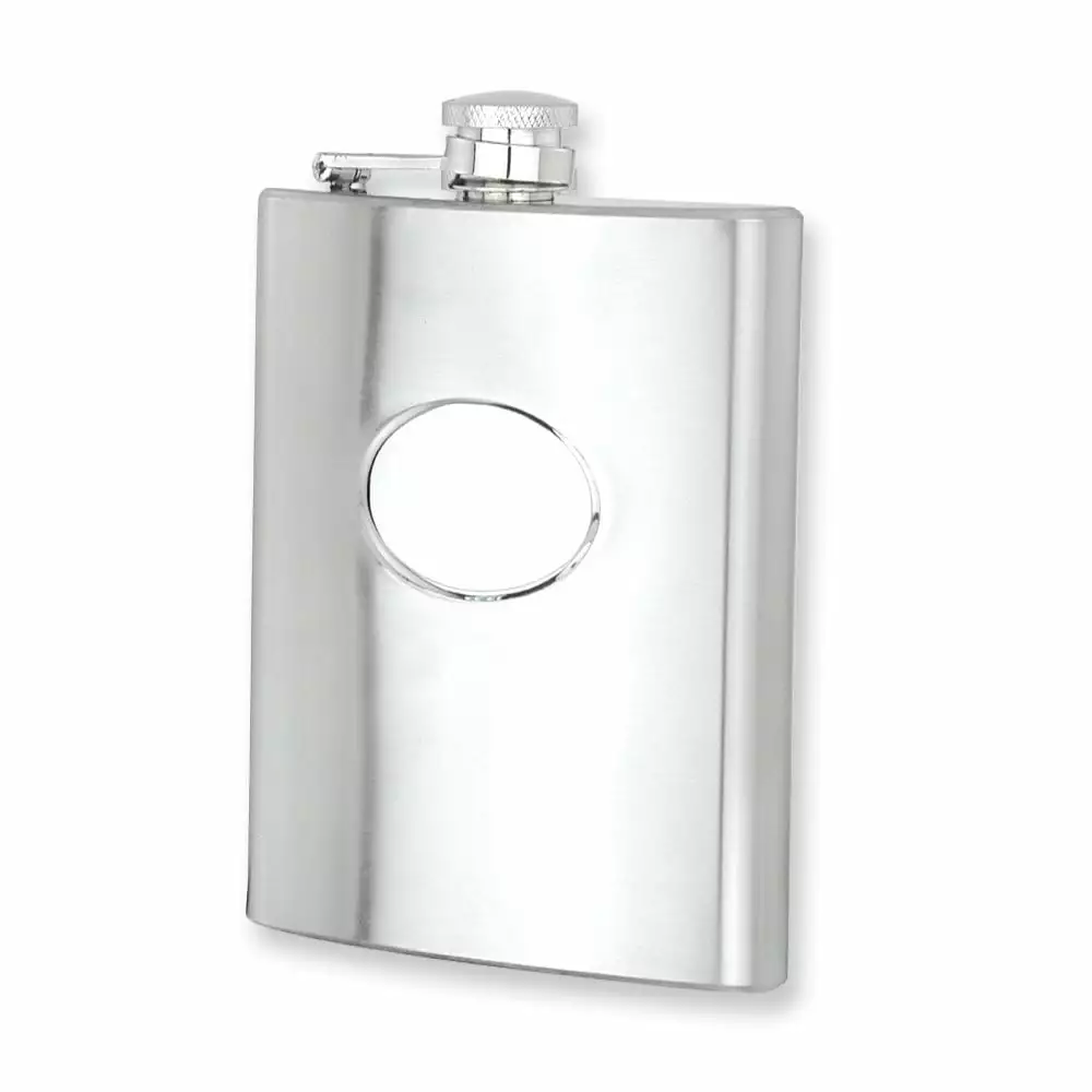 Rebel Steel Polished Stainless Steel 8oz Hip Flask Engravable Oval and Funnel