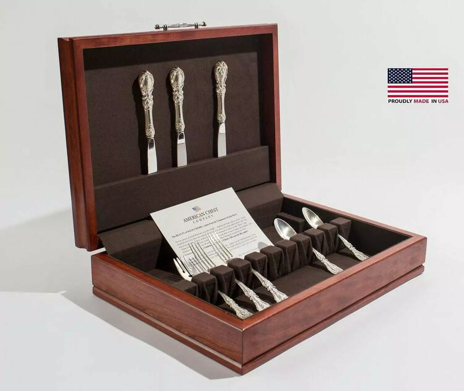 Traditions Flatware Chest Solid American Cherry Hardwood Heritage Cherry Finish American Chest