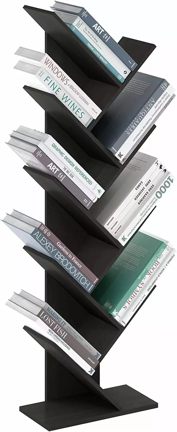 Bookshelf 9-Tier Floor Standing Tree Bookcase Espresso Freestanding Storage Shelf Home Office Living Room A&A Manufacturing