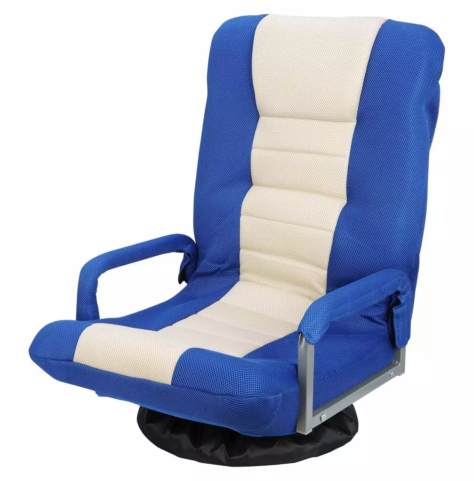 BULYAXIA 360 Degree Swivel Gaming Chair Foldable Floor Sofa Lumbar Support Armrest Adjustable Backrest Blue Beige