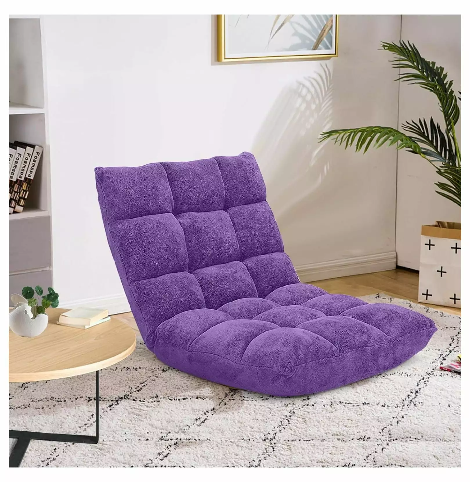 BULYAXIA Floor Chair Back Support 14-Position Adjustable Folding Gaming Chair Recliner Purple