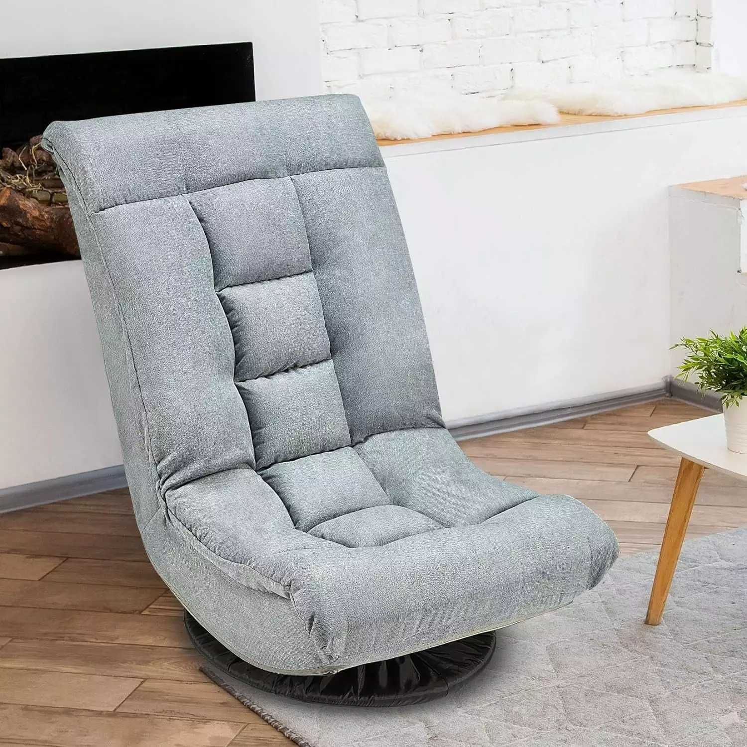 360 Degree Swivel Gaming Video Floor Chair 6 Position Adjustable Backrest Reclining Folding Sofa Chair Lumbar Support Grey...