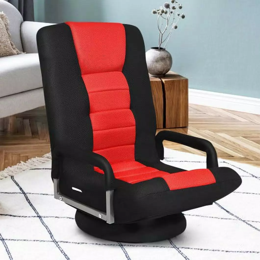 360 Degree Swivel Gaming Floor Chair Foldable Adjustable Backrest Red Generic