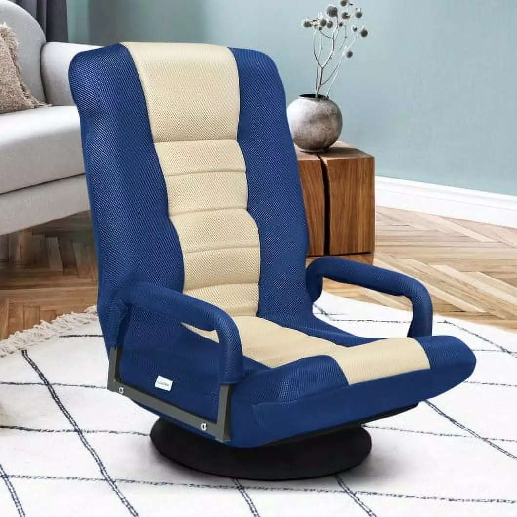 360 Degree Swivel Gaming Floor Chair Foldable Adjustable Backrest Blue Generic