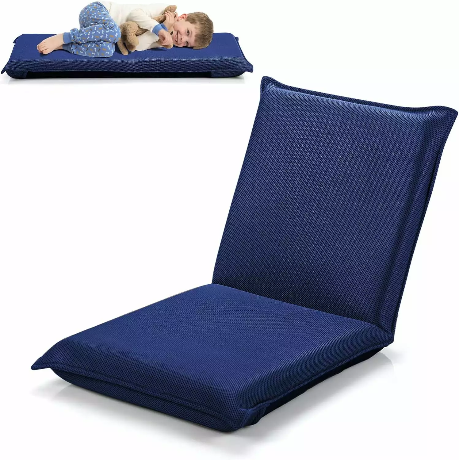 Adjustable Floor Chair 6-Position Mesh Gaming Chair Back Support Reading and Meditating Navy Blue kk