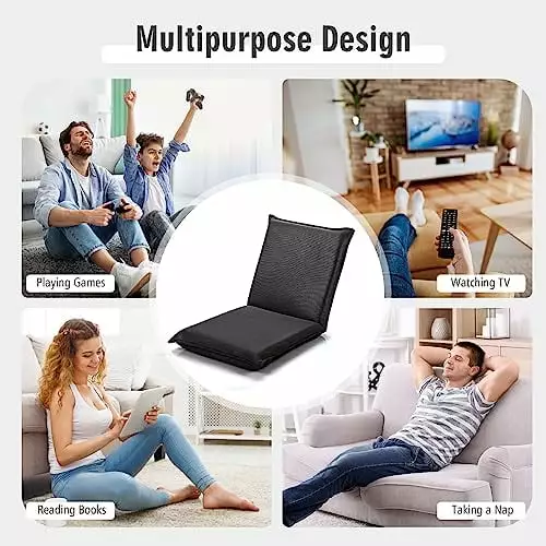 AFSTAR Adjustable Floor Chair Set 2 Cushioned Lounger Recliner 6-Position Back Support Thick Padded Gaming Reading Meditat...