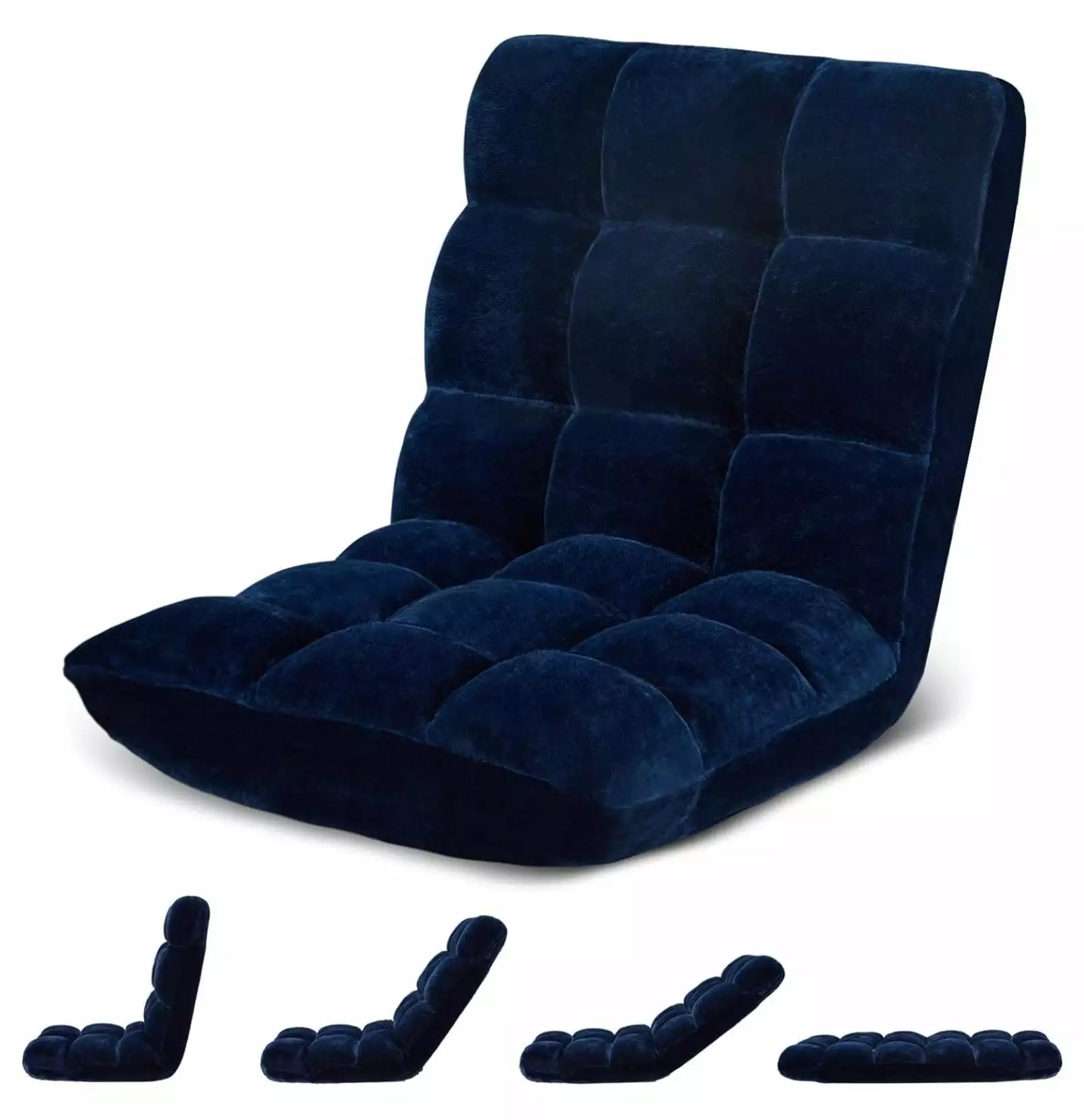 TiaGOC Folding Floor Gaming Chair 14-Position Cushioned Adjustable Lazy Sofa Breathable Cotton Dark Blue