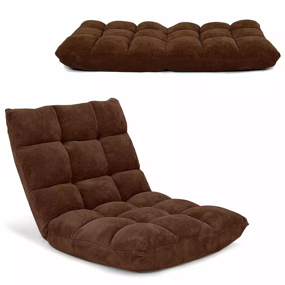 Adjustable Floor Chair Video Gaming Chairs Back Support Alloy Steel Frame Soft Coral Fleece Brown Unbrand